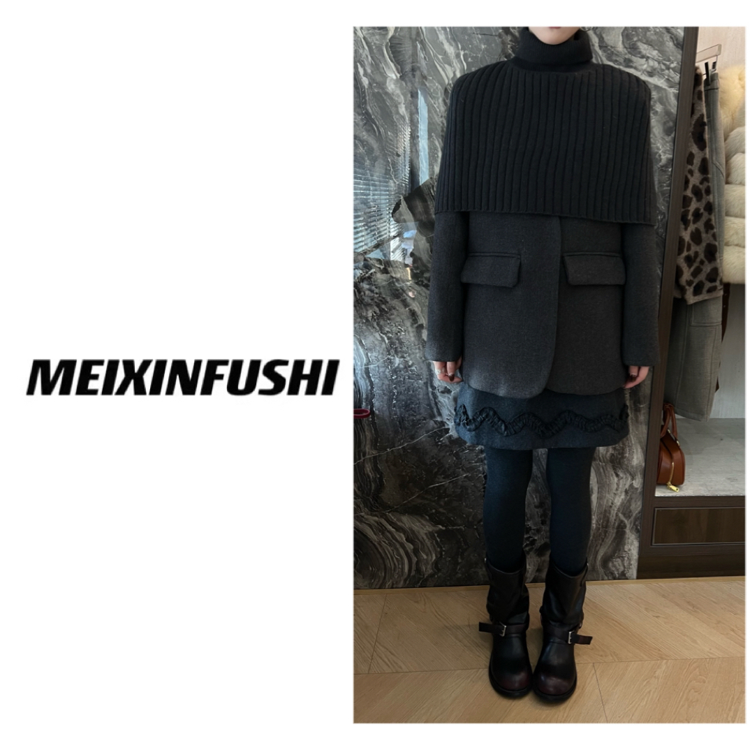 【Mei Xin】套脖披肩腰带西装羽绒外套/2163/Ｄ