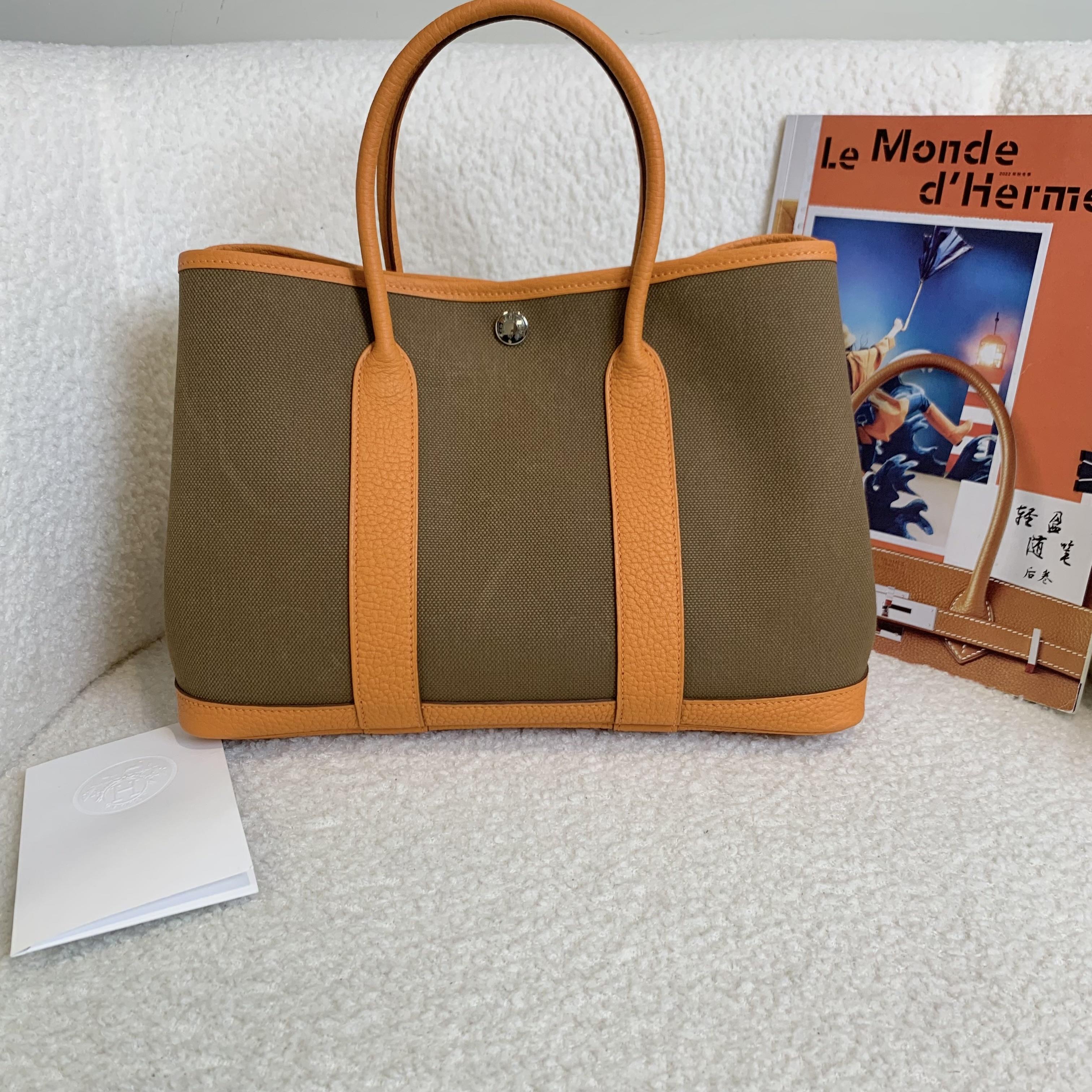 99新 Hermes/爱马仕 壹臻/橘色拼栗子色银扣花园30 w刻/32709615
