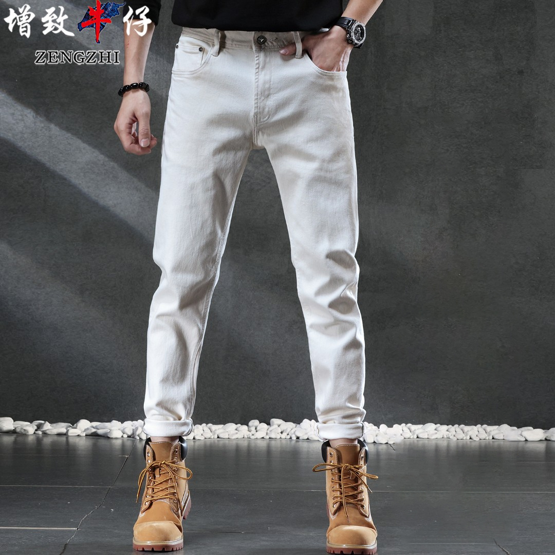 钻石白【三防八面弹】【三防科技面料穿不脏】合体小直筒牛仔裤男202#