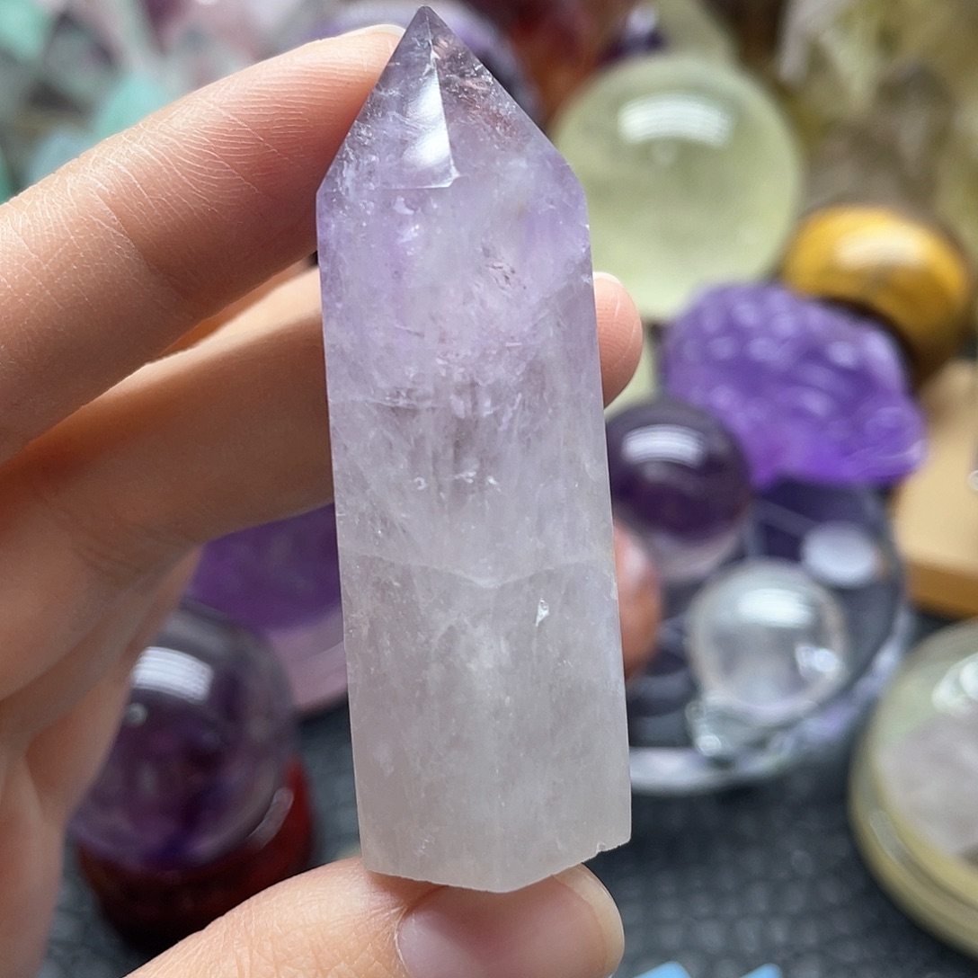 珠宝半成品发晶未镶嵌10紫水晶柱有棉无裂