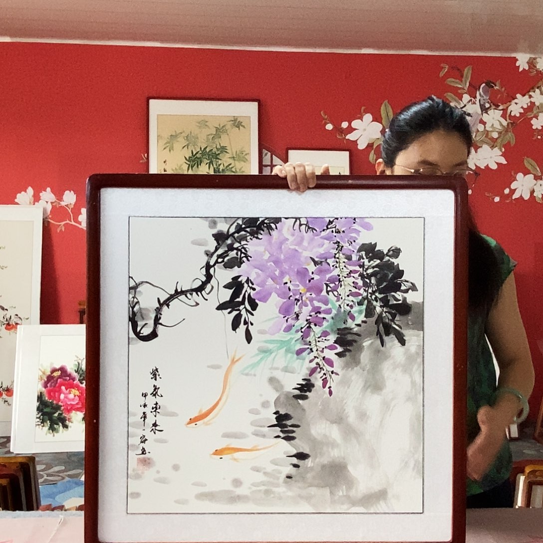 国画手写手绘带框包邮62✖️62国画作品