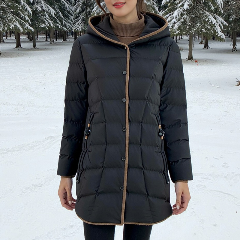 新款连帽中长款羽绒服女冬季御寒保暖显瘦鹅绒服外套 长81