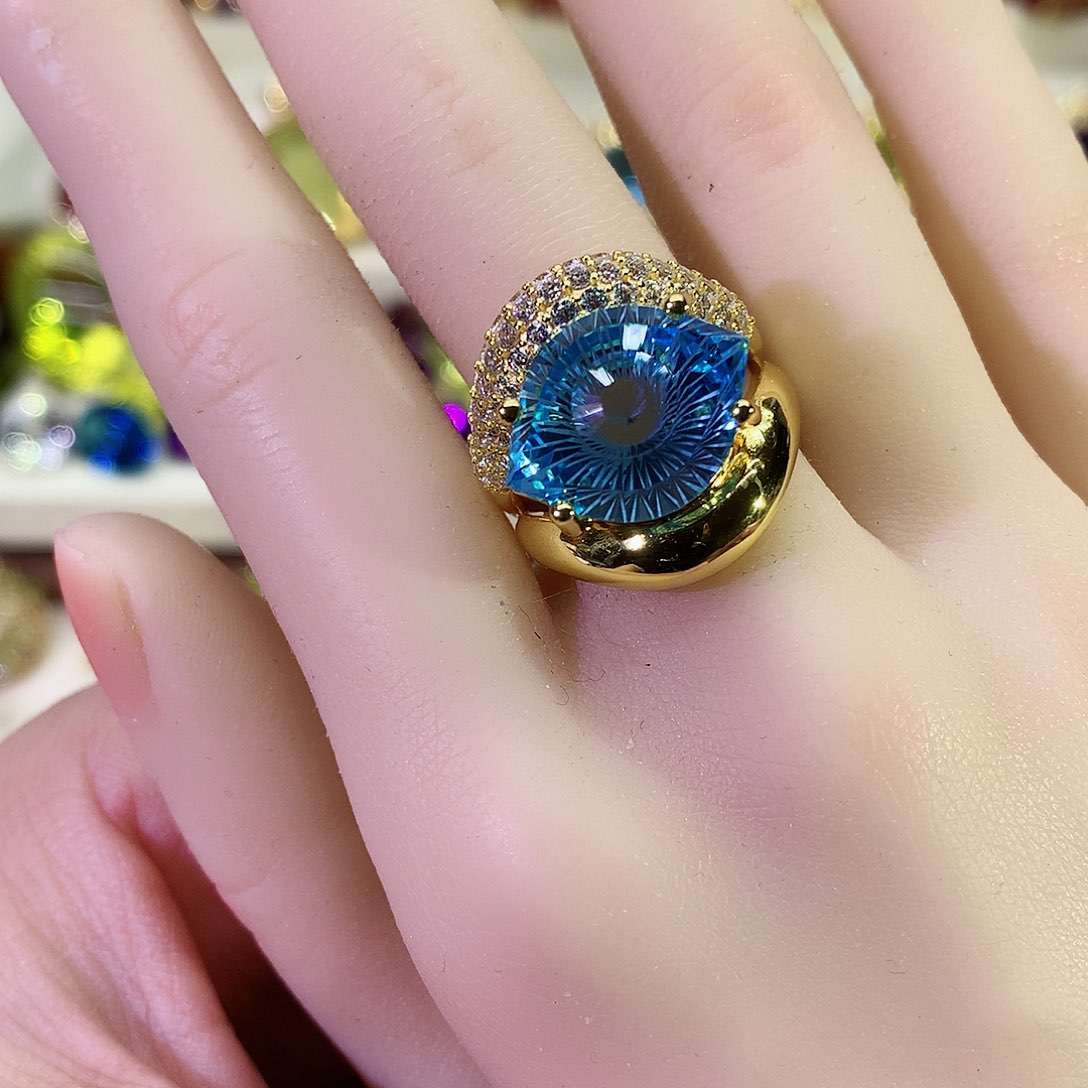 托帕石戒指银S925镶嵌