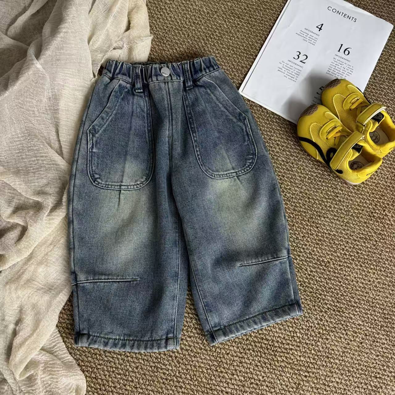 2025年秋冬新款儿童加绒裤子百搭韩版宽松时尚31114牛仔裤