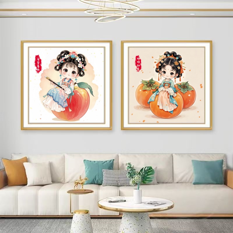 十字绣卡通女孩平安喜乐柿柿如意33色34色