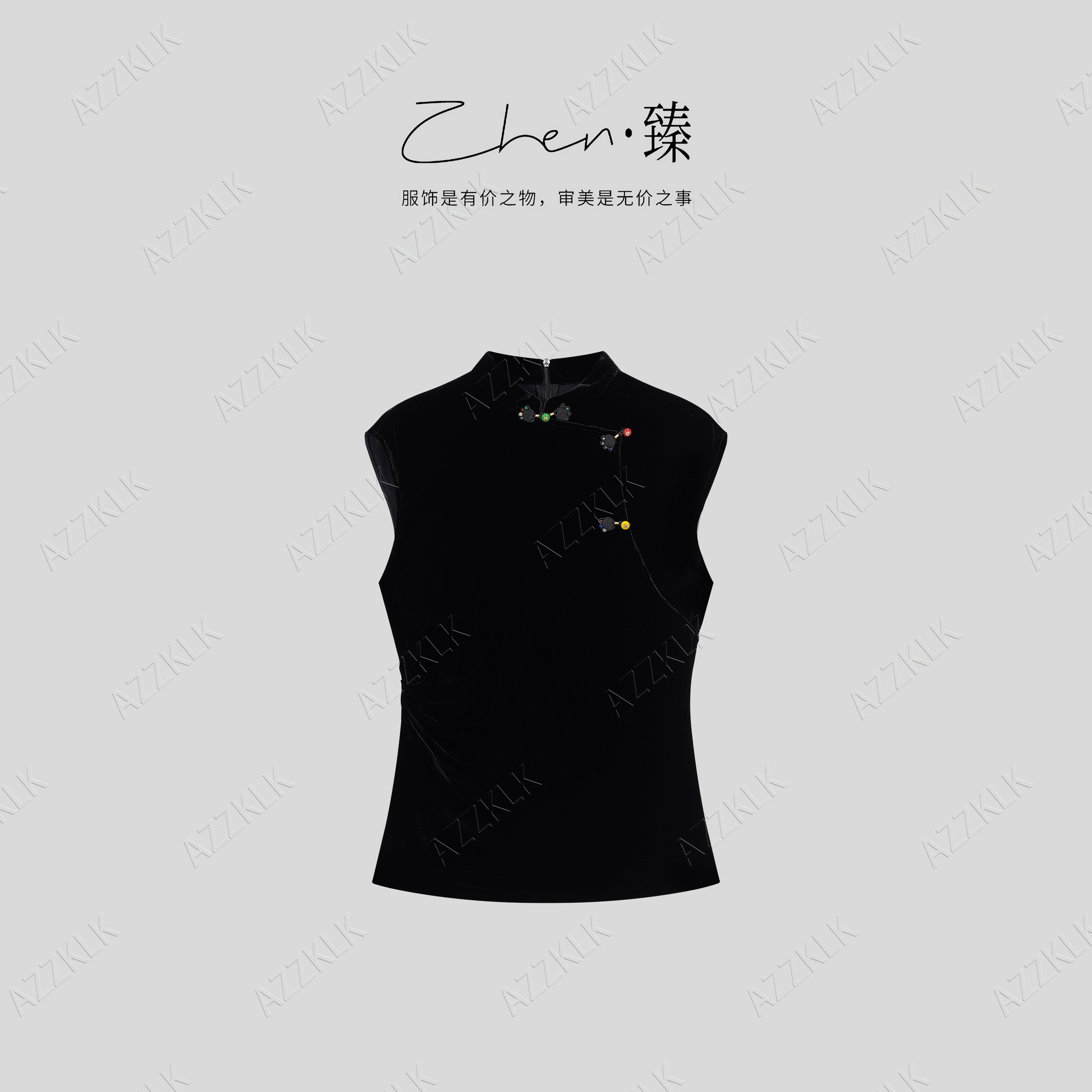 ZHEN.臻 新中式立领琉璃盘扣国风轻奢时尚真丝丝绒衬衫CS10285Z