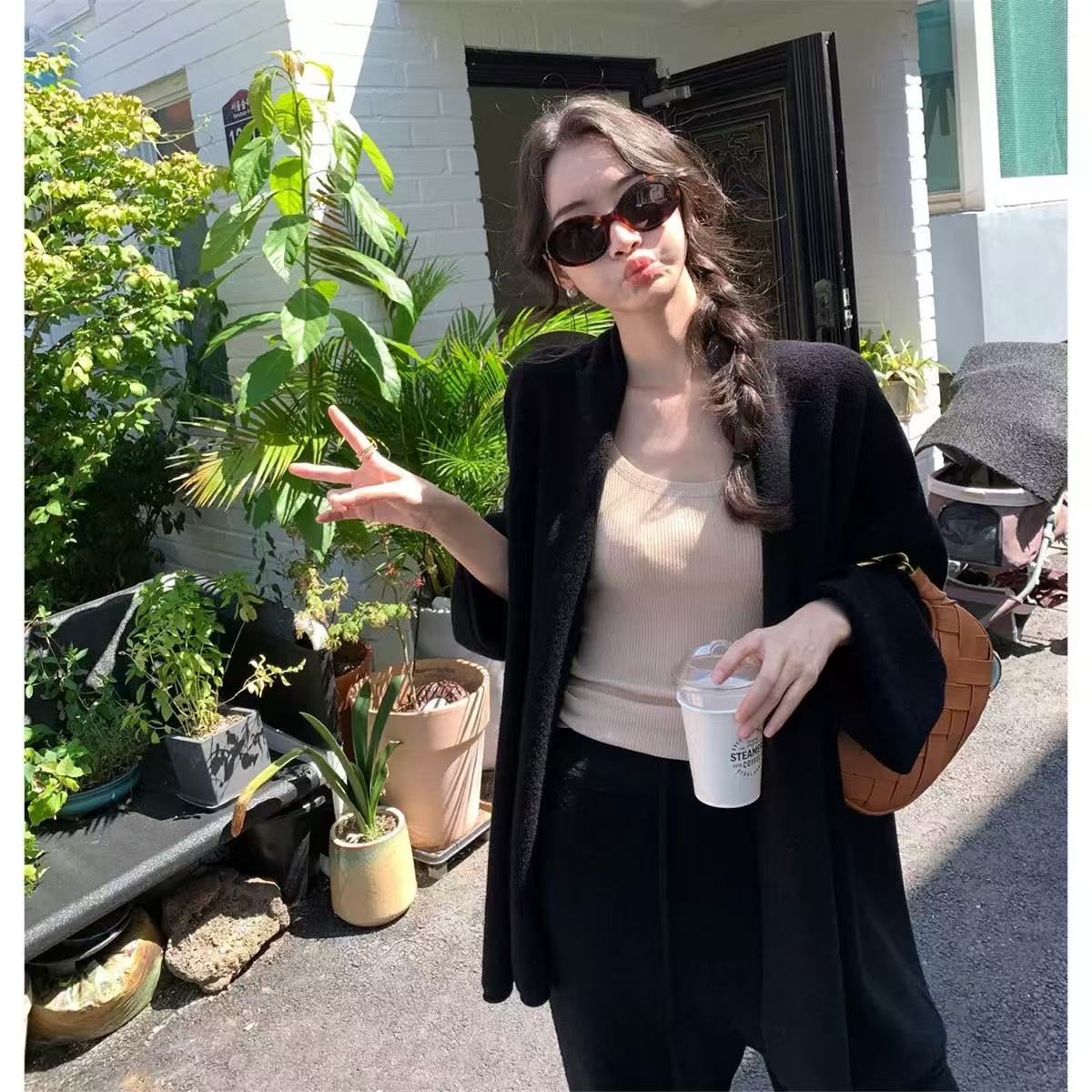 本期bi入自留款羊毛开衫秋冬女款懒人外套慵懒风新款显瘦百搭黑色