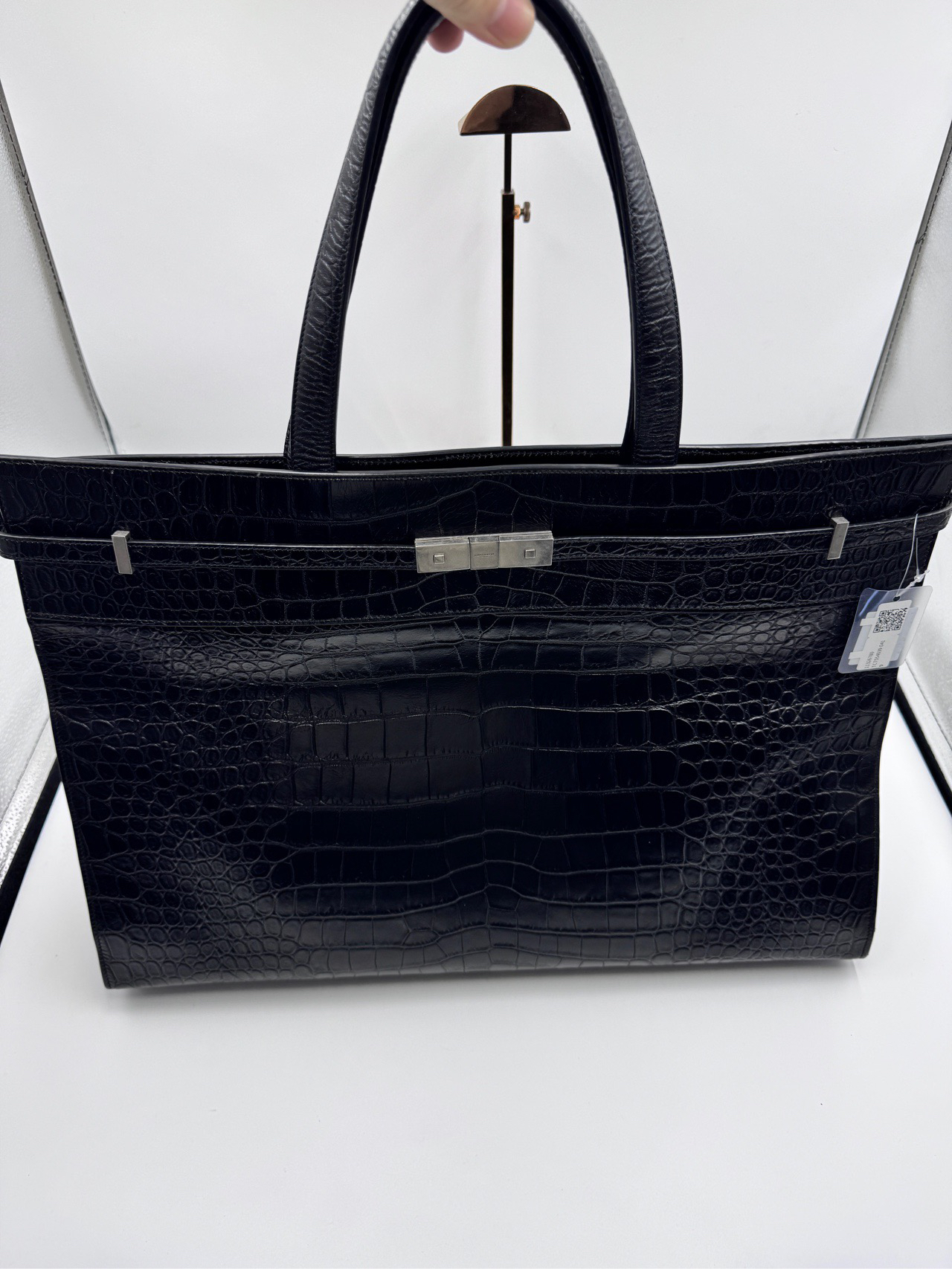 95新 YSL/圣罗兰 【蕾】 22 0299 黑色鳄压曼哈顿单肩包