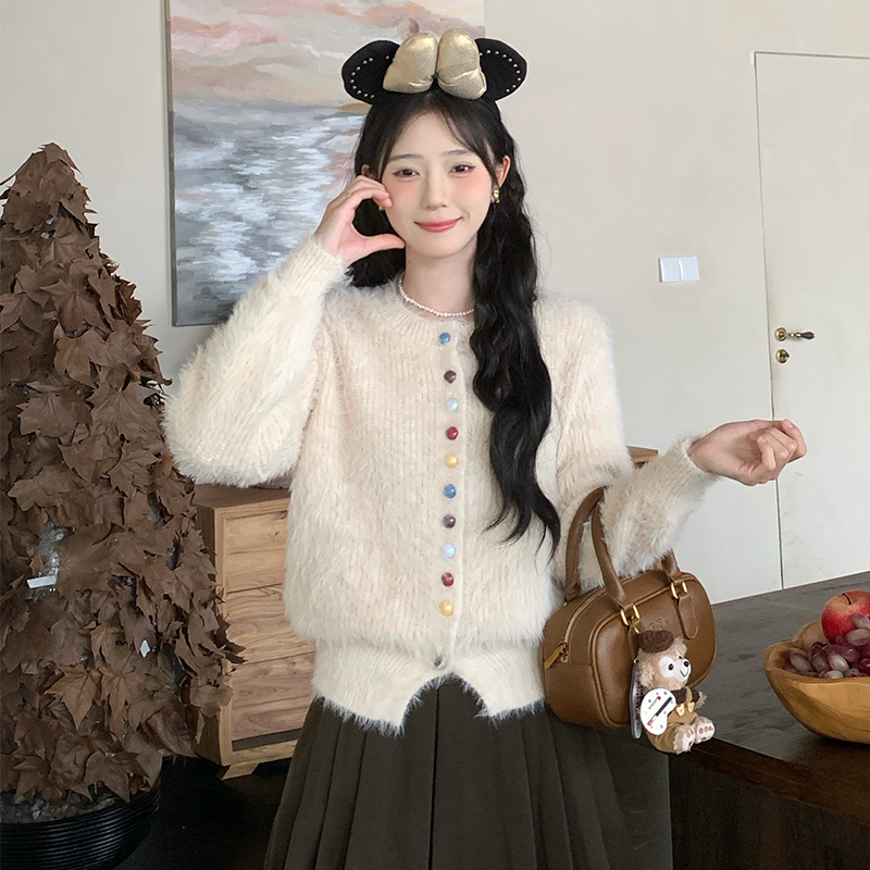 慕兔法式甜美小清新针织开衫女2024秋冬款设计感时尚气质百搭毛衣
