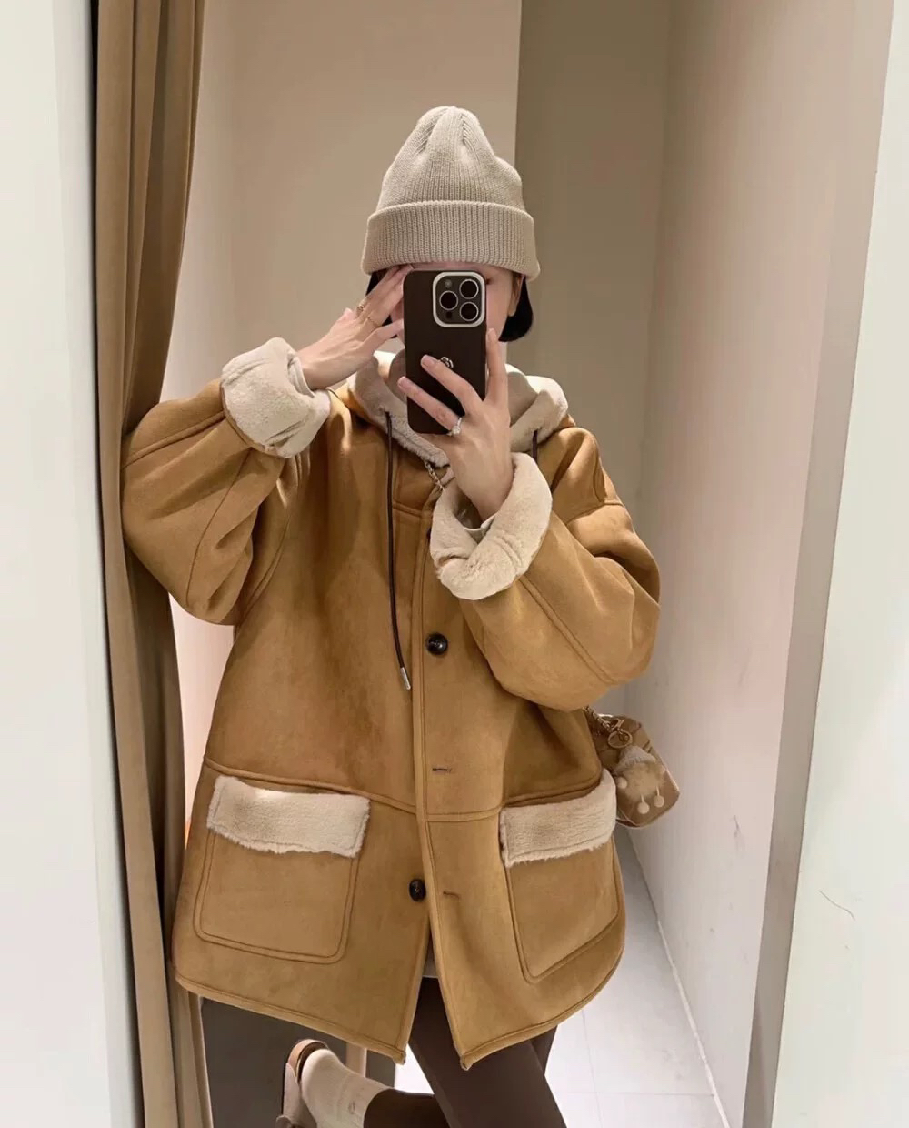 皮毛一体短外套加绒大衣保暖上衣加厚冬季短款