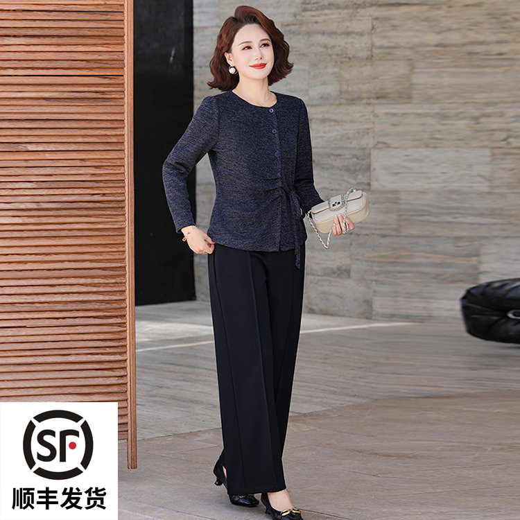 气质优雅妈妈装秋装宽松休闲套装大码遮肉显瘦长袖小衫裤子两件套