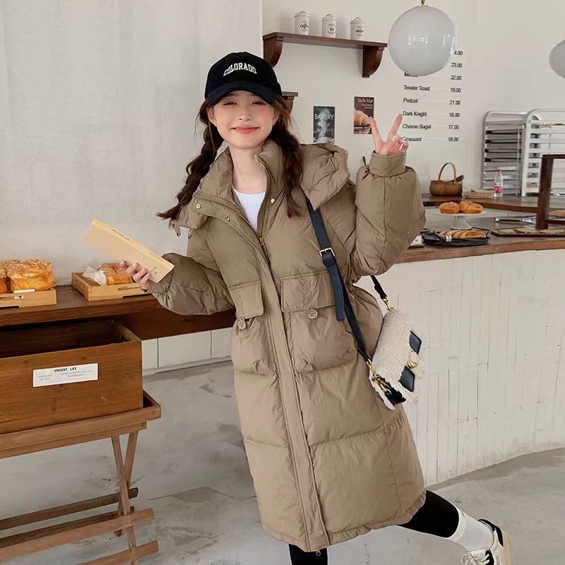 A25#半粒扣羽绒服女中长款2025新韩版时尚宽松加厚收腰显瘦外套