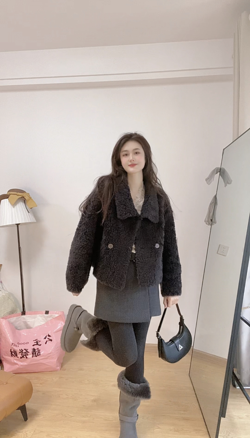 秋冬新款气质休闲设计师慵懒风韩系纯羊毛外套