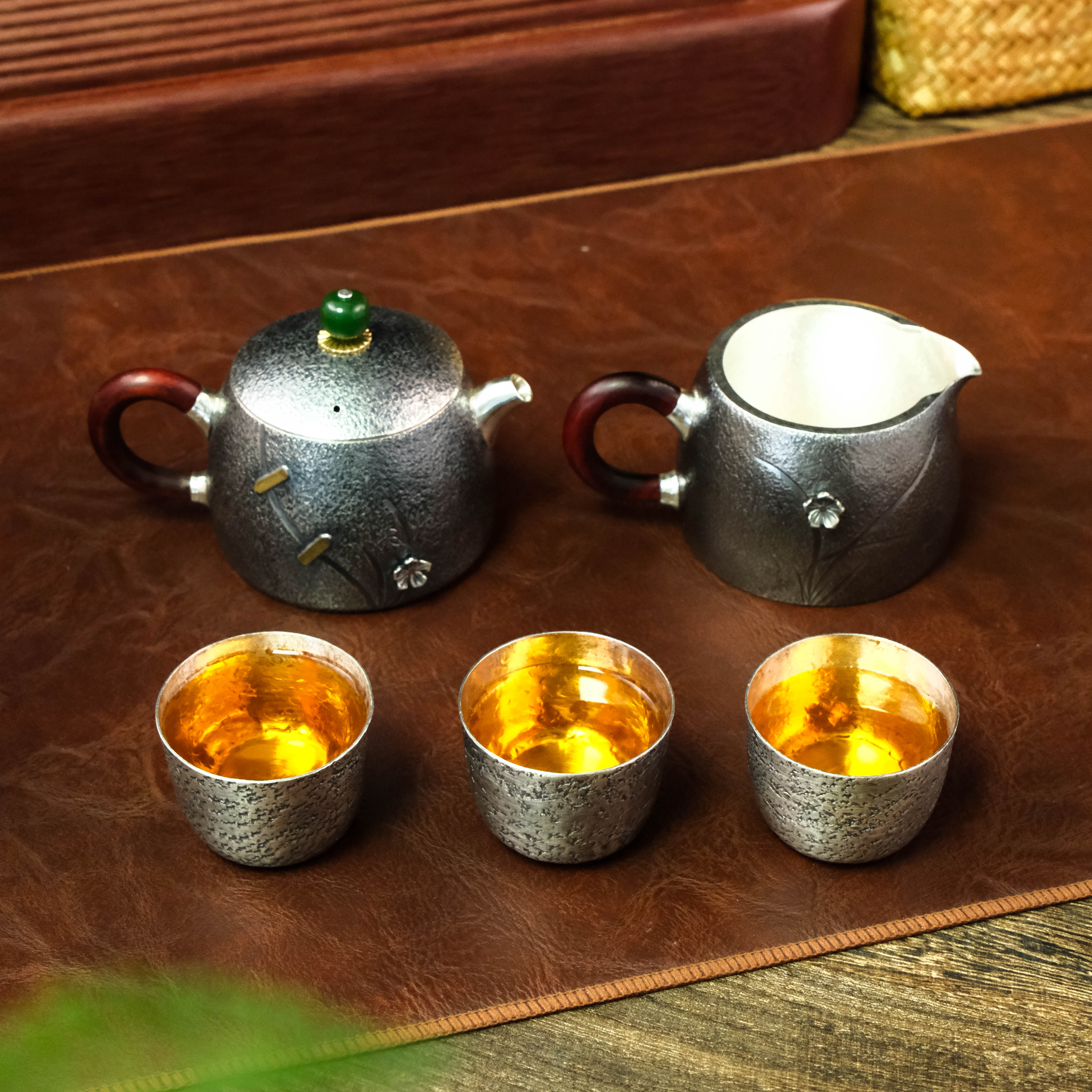 【大促】壶尔摩斯《兰香》套组一壶三杯一公道 手工足银999套组便携