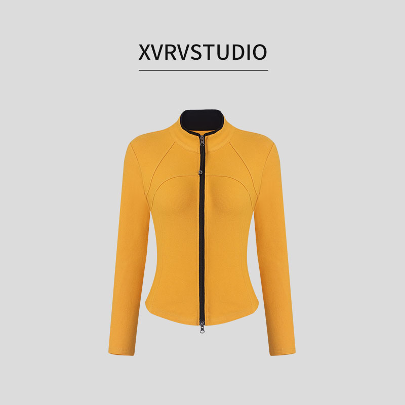 XVRV秋季2025时尚百搭立领撞色运动双开拉链小外套女长袖上衣