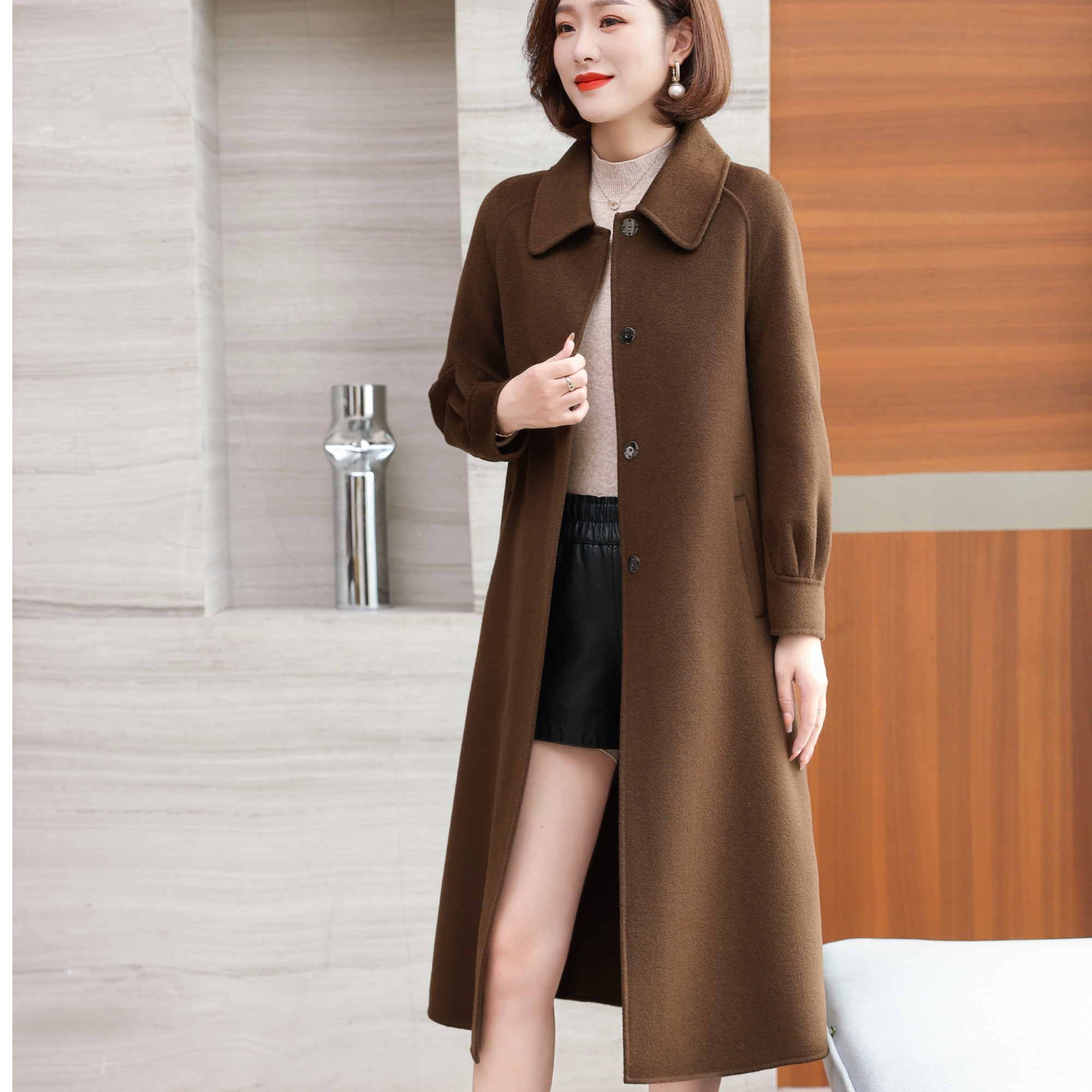 秋冬新款百分百双面绵羊毛大衣高端显瘦气质百搭L2315