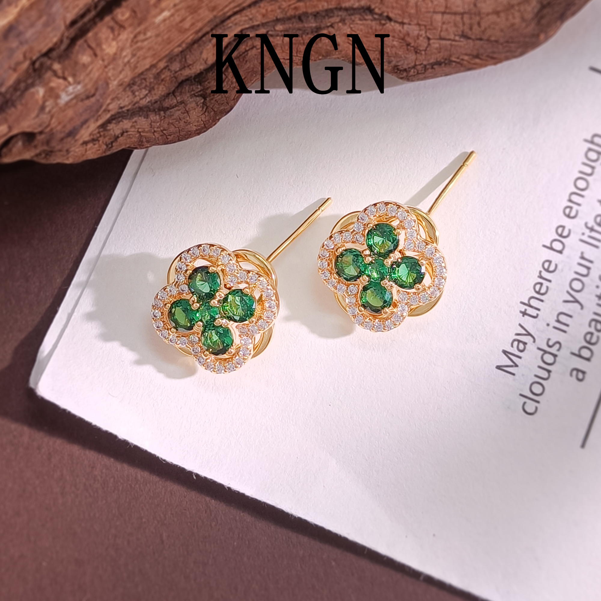 铜合金合成锆石耳饰 WHX-002036【翠韵叶语】耳环气质百搭时尚