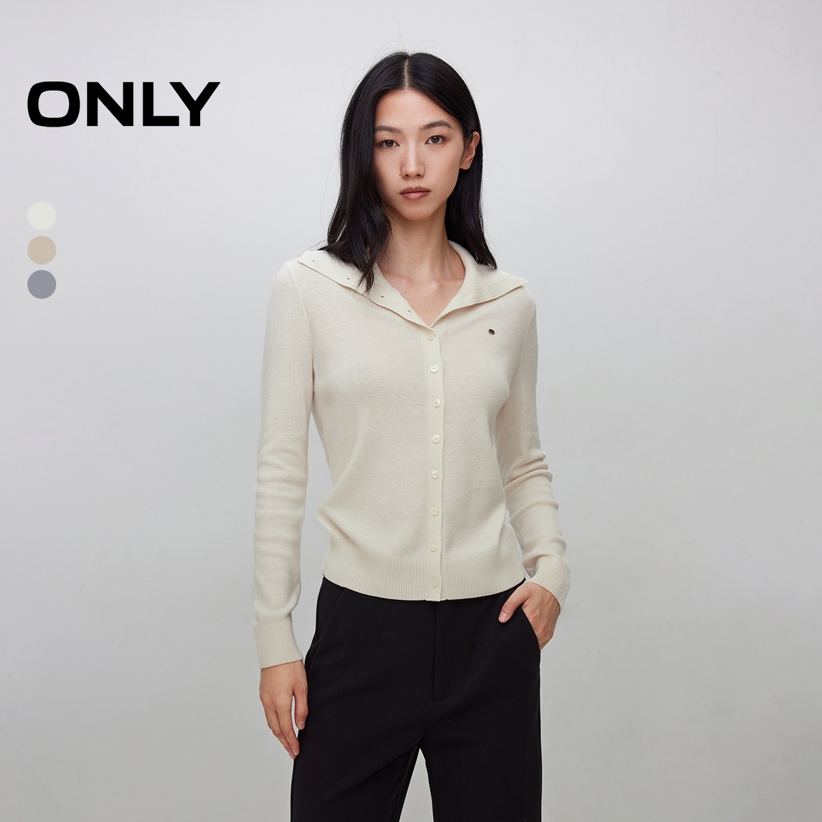 ONLY2025秋季新款时髦两穿领型含绵羊毛开衫针织衫女|12543A004