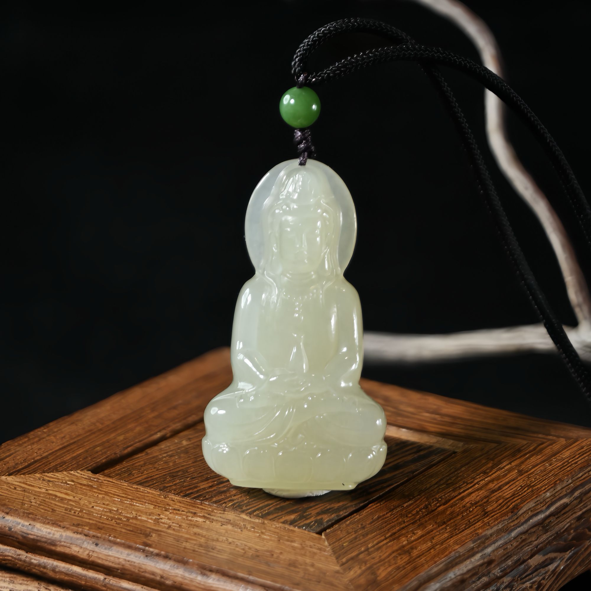 【白沙传承】天然和田玉观音吊坠项链X0137