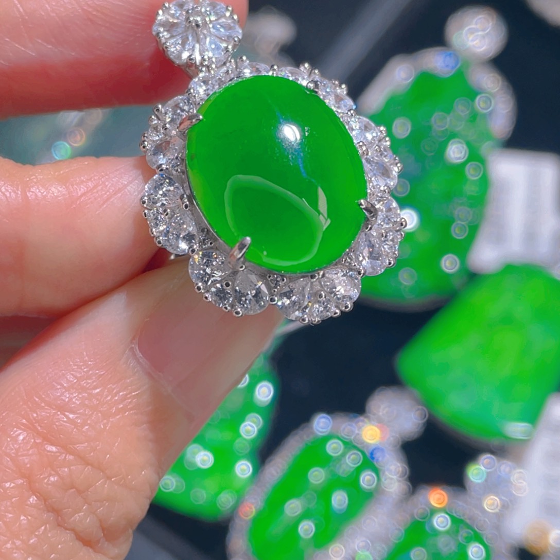 翡翠戒指银S925镶嵌11122222111