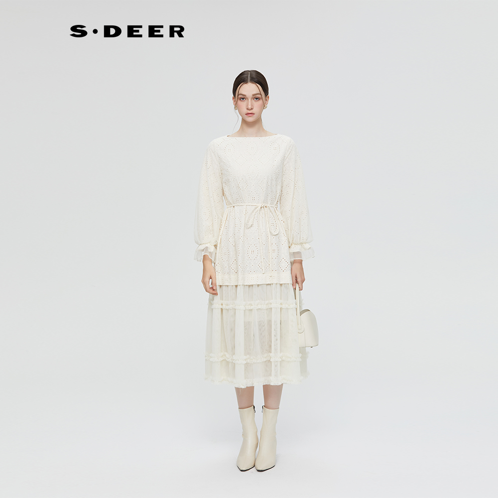 【粉丝专享】圣迪奥秋季法式时尚收腰长袖连衣裙S253Z12B7