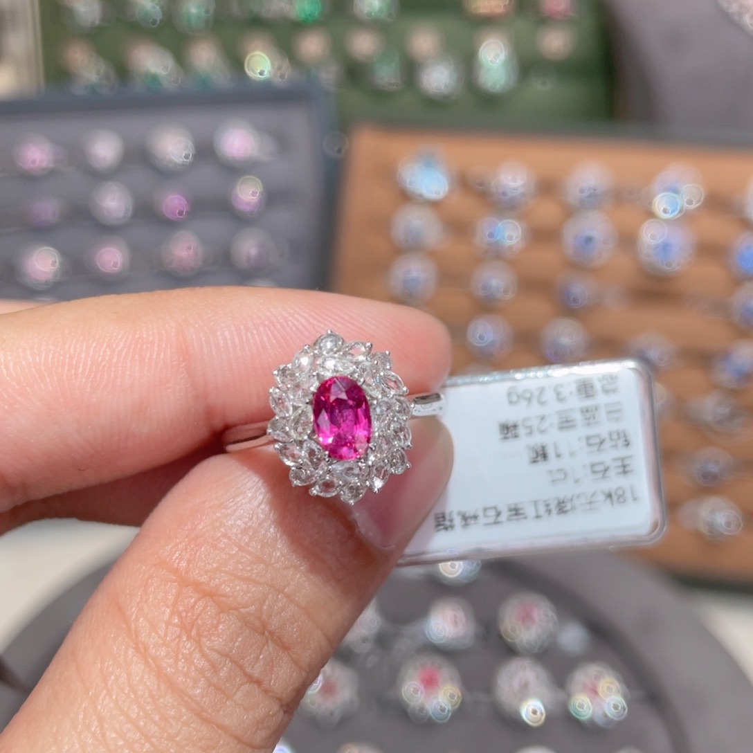 红宝石戒指18K金镶嵌1ct 无烧 两用