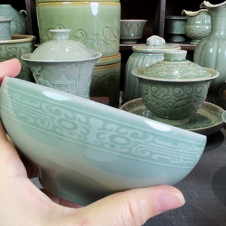 2只耀州窑老官唐饕餮纹米饭碗