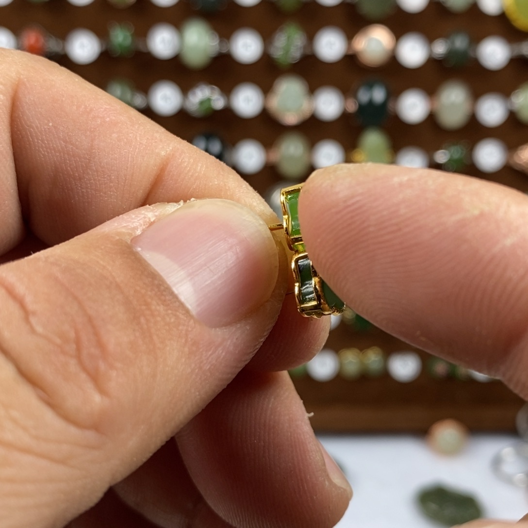 和田玉（碧玉）戒指银S925镀金镶嵌