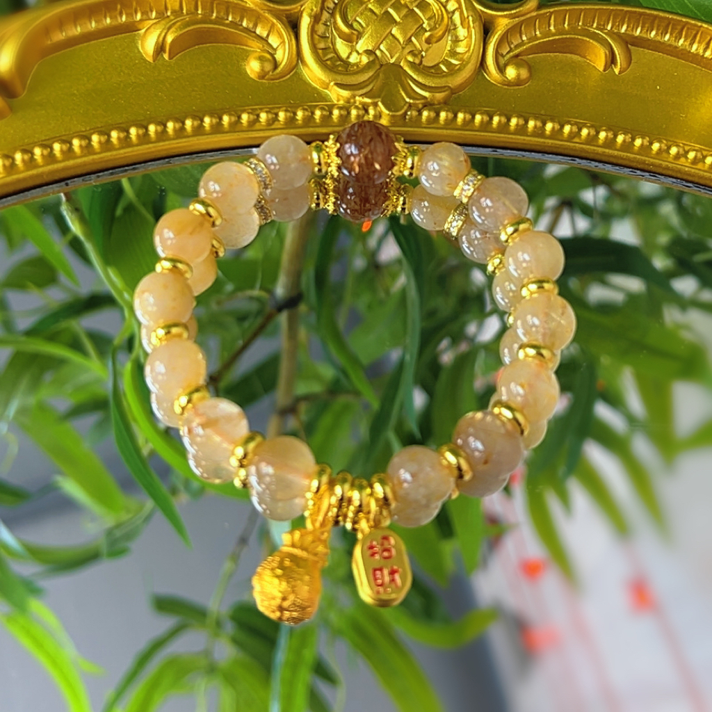 天然金发晶福袋盘缠手串招财纳福Y0310多样性发其一