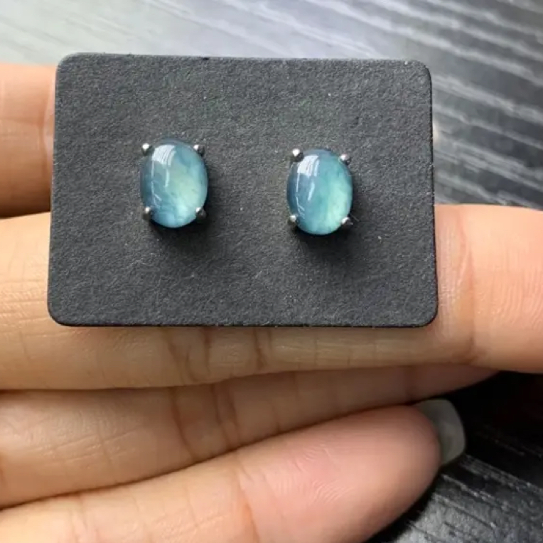ED129天然翡翠A货冰蓝蛋面耳钉精致百搭时尚女款耳饰多样性发