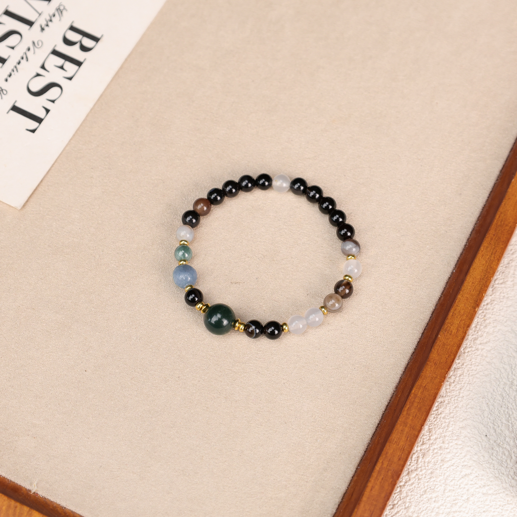 LZ5216-1 黑色玛瑙青金石半生石手串