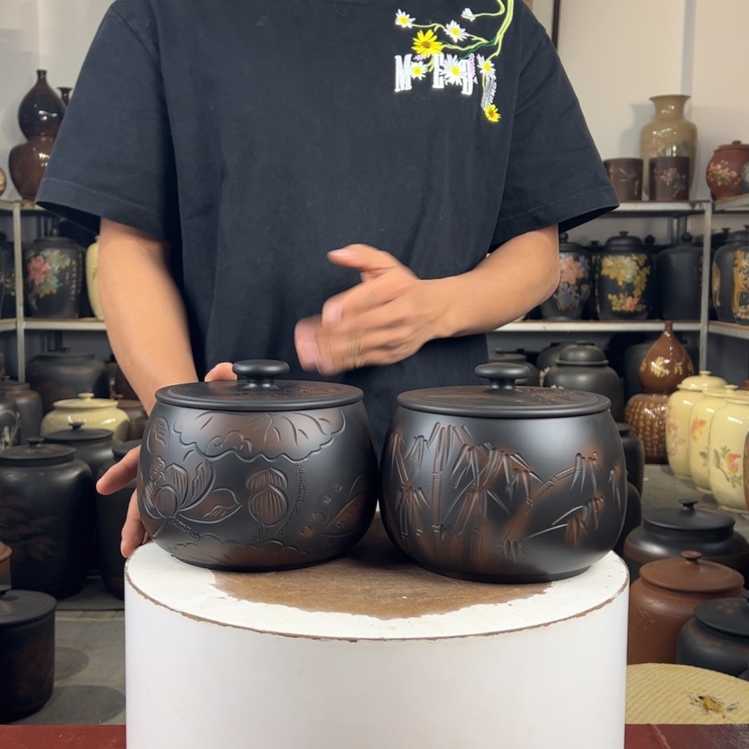 一对357克醒茶罐纯手工