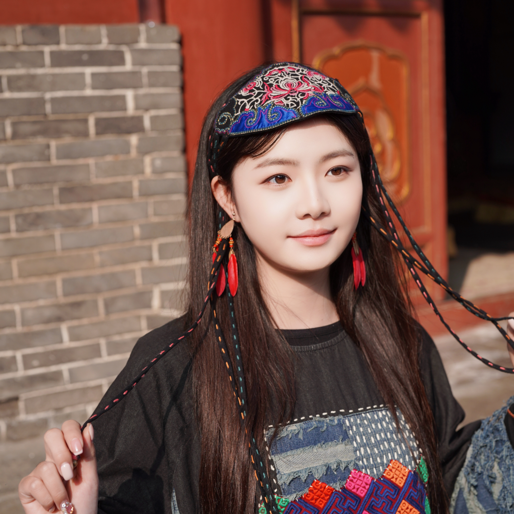 原创手工国风时尚感发带民族风额饰复古布艺挂件装饰品额饰黑色