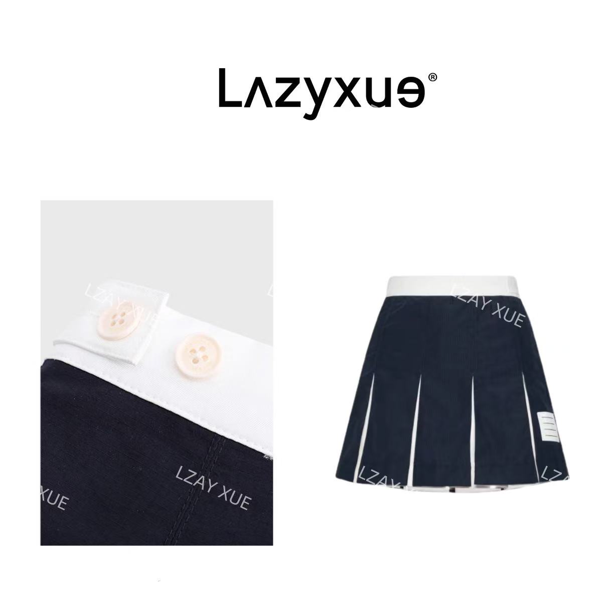 LAZYXUE薛懒懒/“布朗尼”时尚设计高腰百褶拼色短裙 3211