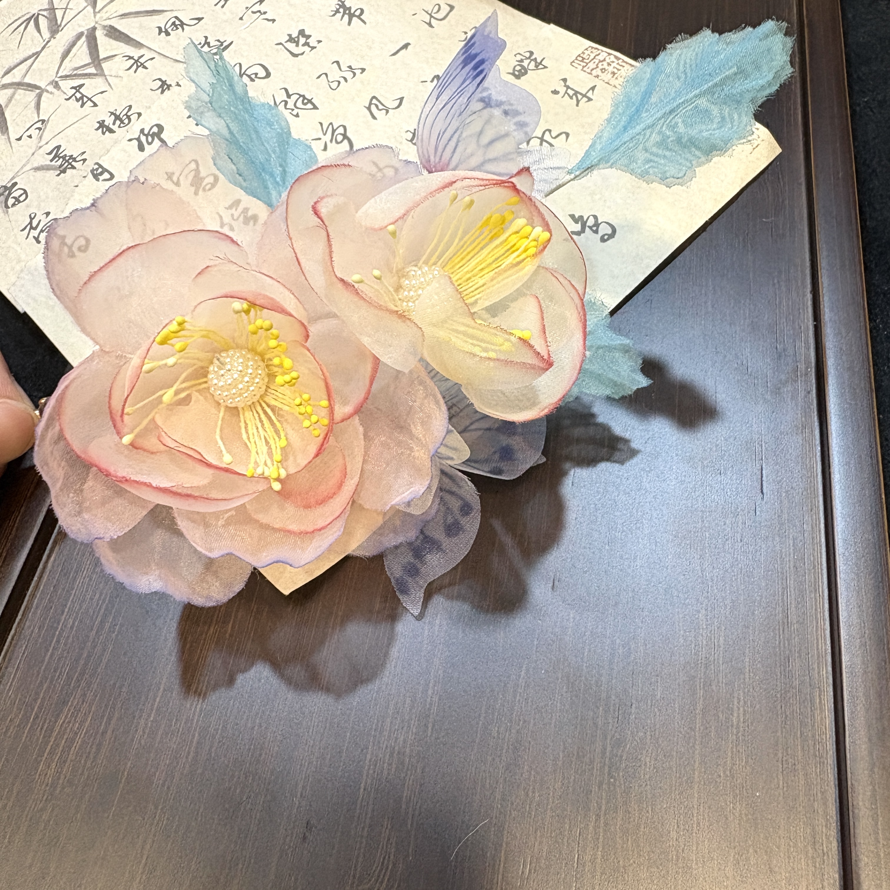 【云鬓花颜阁烫花发夹】浅绯蝶影爆款汉服中式纯手工古风夹发饰A53