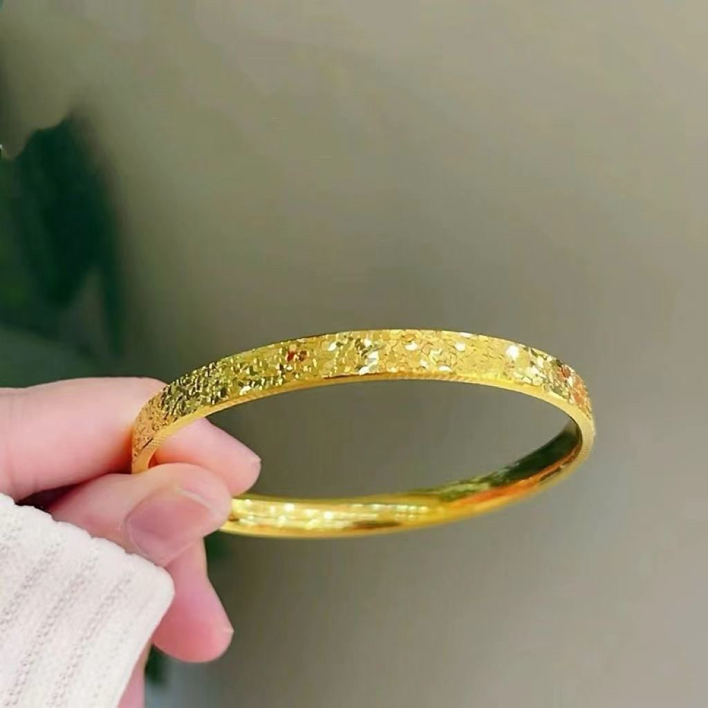 合金手镯 爆闪碎冰冰手镯 轻奢百搭古法精美金色精致镭射不掉色