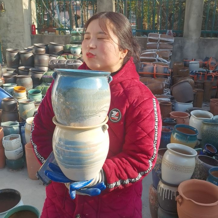 红陶口18高20两个盆子