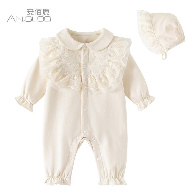 安佰鹿纯棉新生儿婴儿衣服春秋女宝宝秋装满月周岁连体衣公主爬jk
