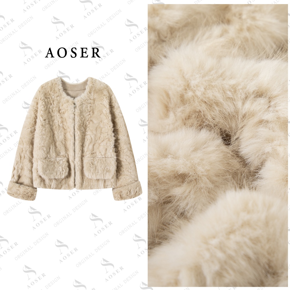 AOSER 复古高级感女装新款韩版显瘦时尚百搭毛毛短款外套A801