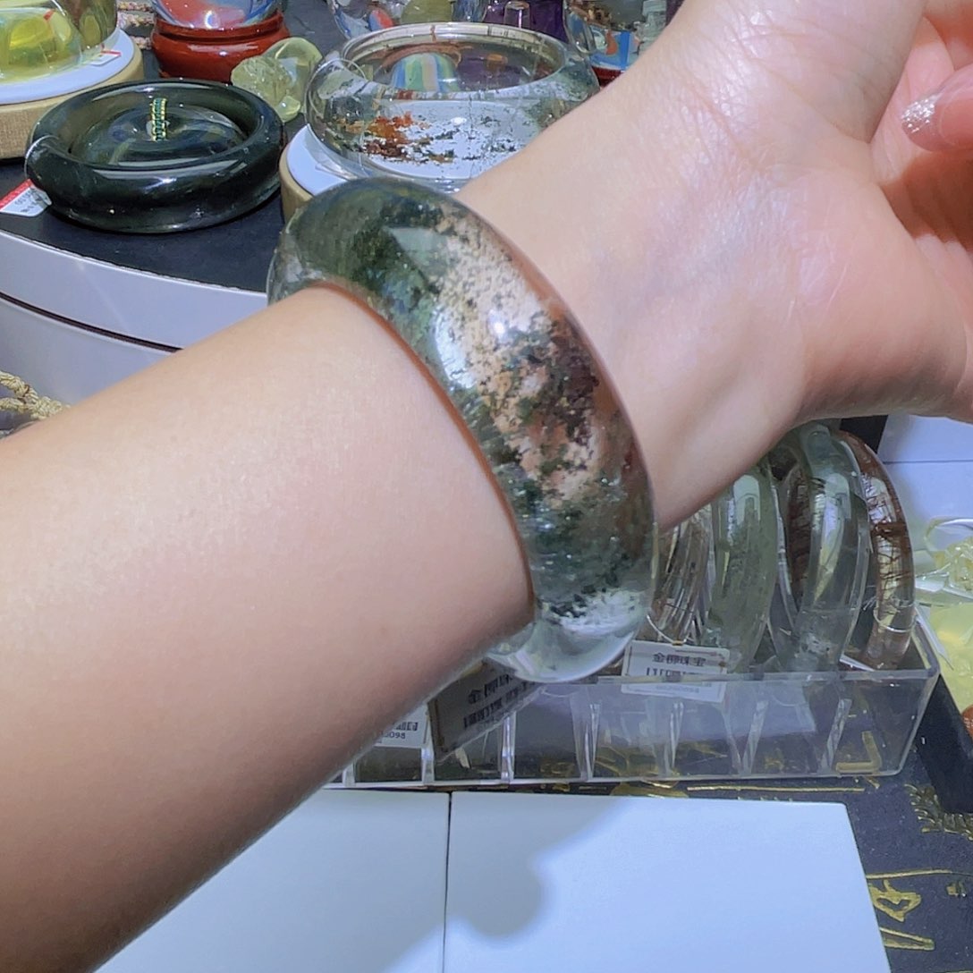 水晶手镯未镶嵌天然绿幽灵52➕