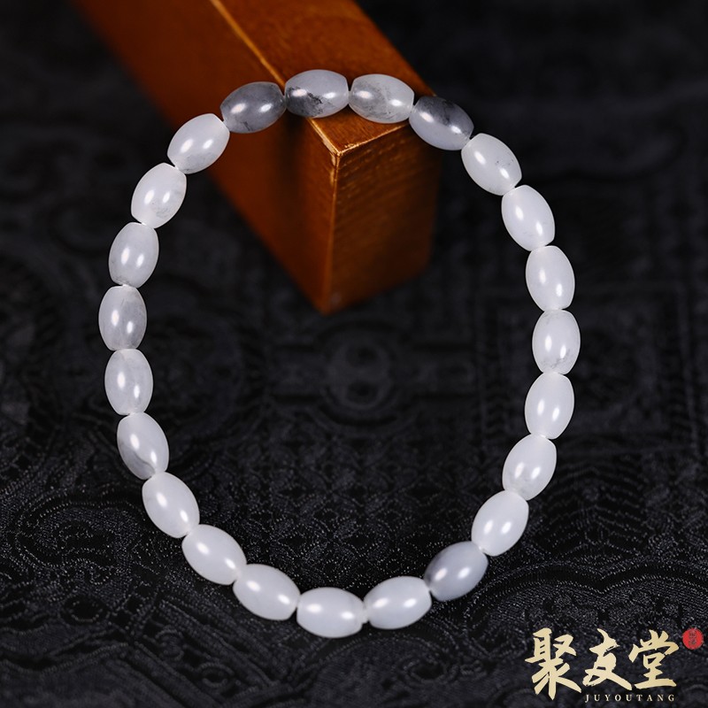 W34聚友堂王伟玉雕6*8mm新疆和田玉籽料青花米珠手链女士手串845