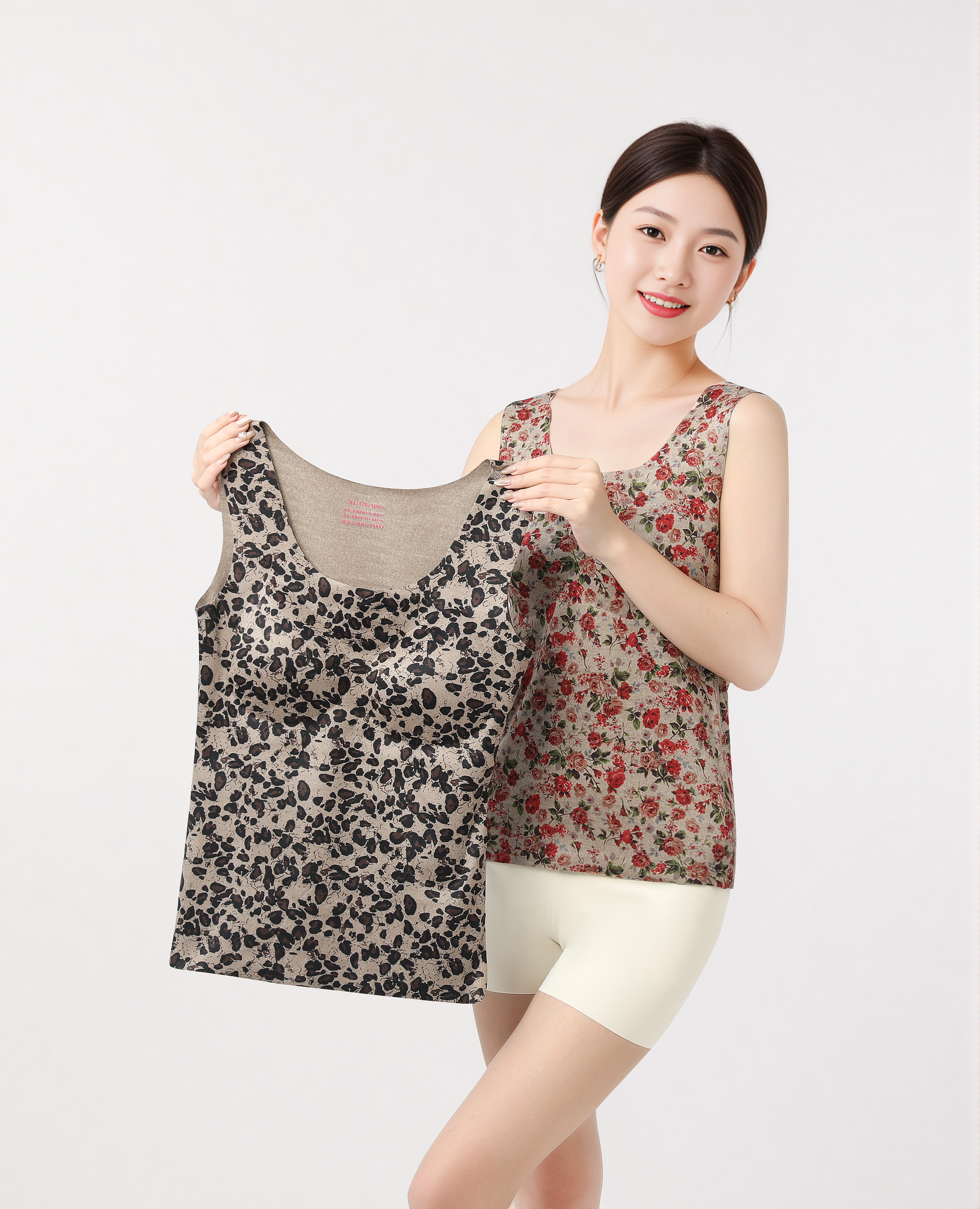 德绒印花罩杯一体保暖背心无袖内搭超弹柔软舒适