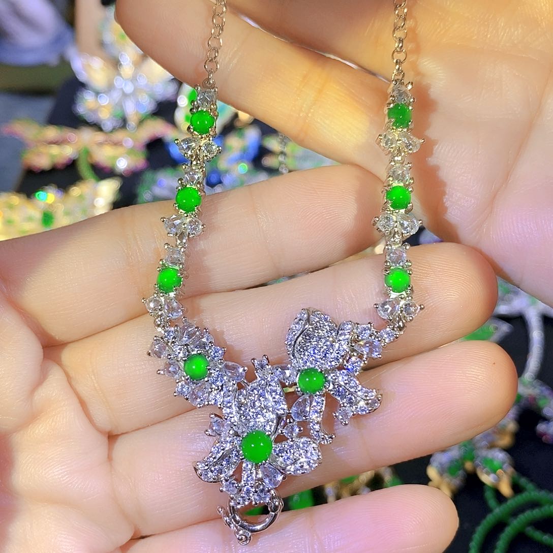 吊坠(不含链)银S925镶嵌翡翠