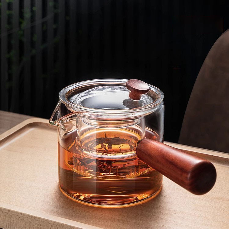 耐高温玻璃过滤泡茶壶养生壶侧木把防烫茶壶