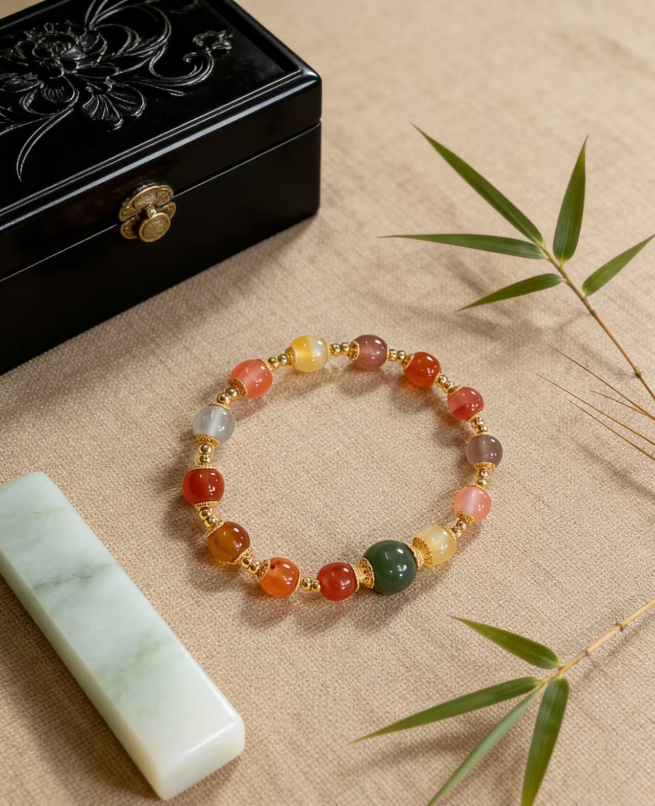 《融彩》赤玉初心保山原矿南红玛瑙手串多宝+天然无忧化和田玉单圈