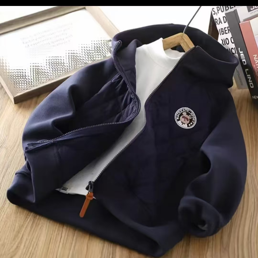 儿童时尚冬款丝绵小熊拼接帽衫MT24162