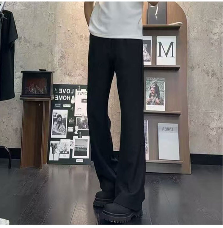 【高品质】秋冬美式垂坠感黑色微喇西裤男女加绒加厚显瘦显高长裤子