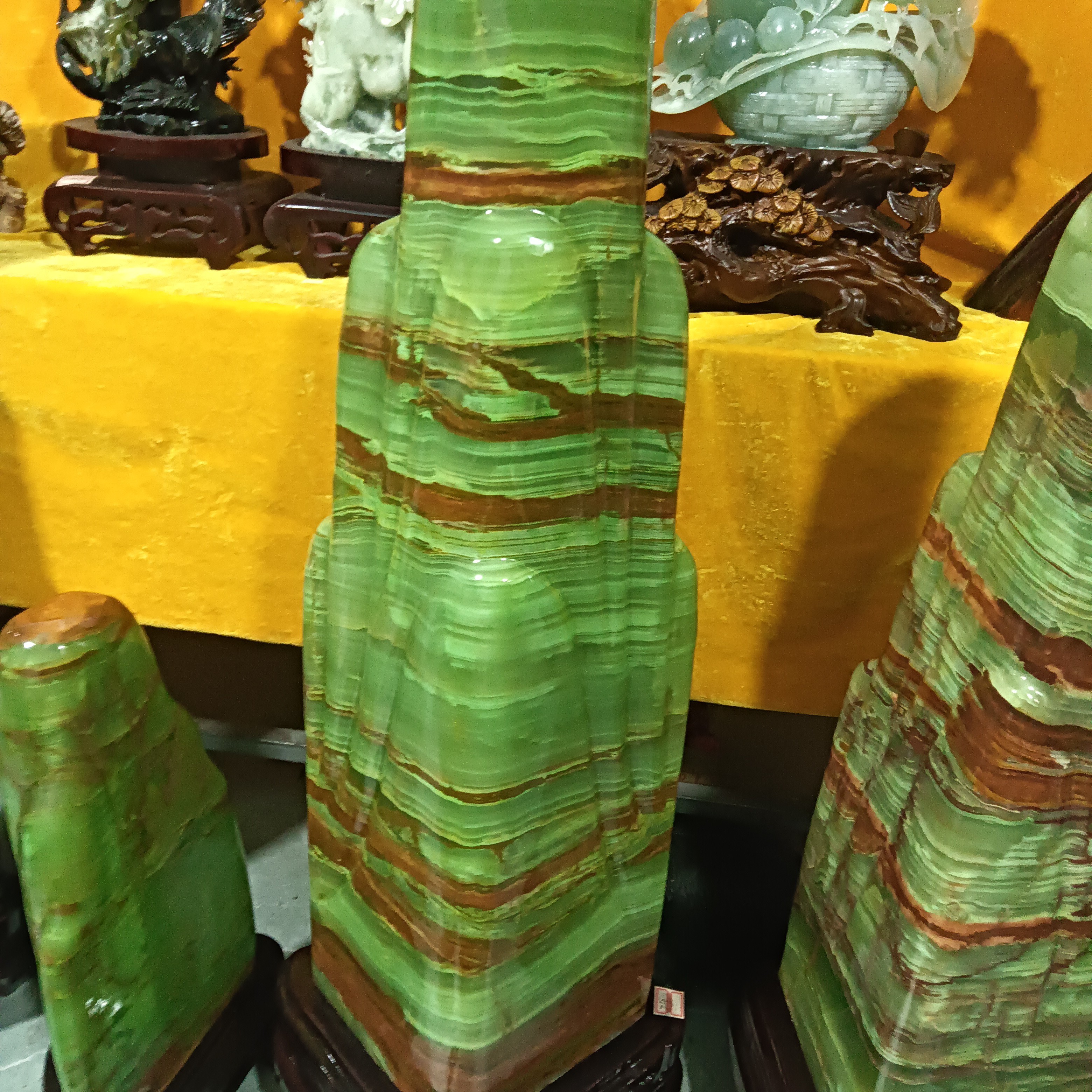 原石切割绿色家居饰品简约大气客厅玄关摆件石头大摆件工艺品玉石