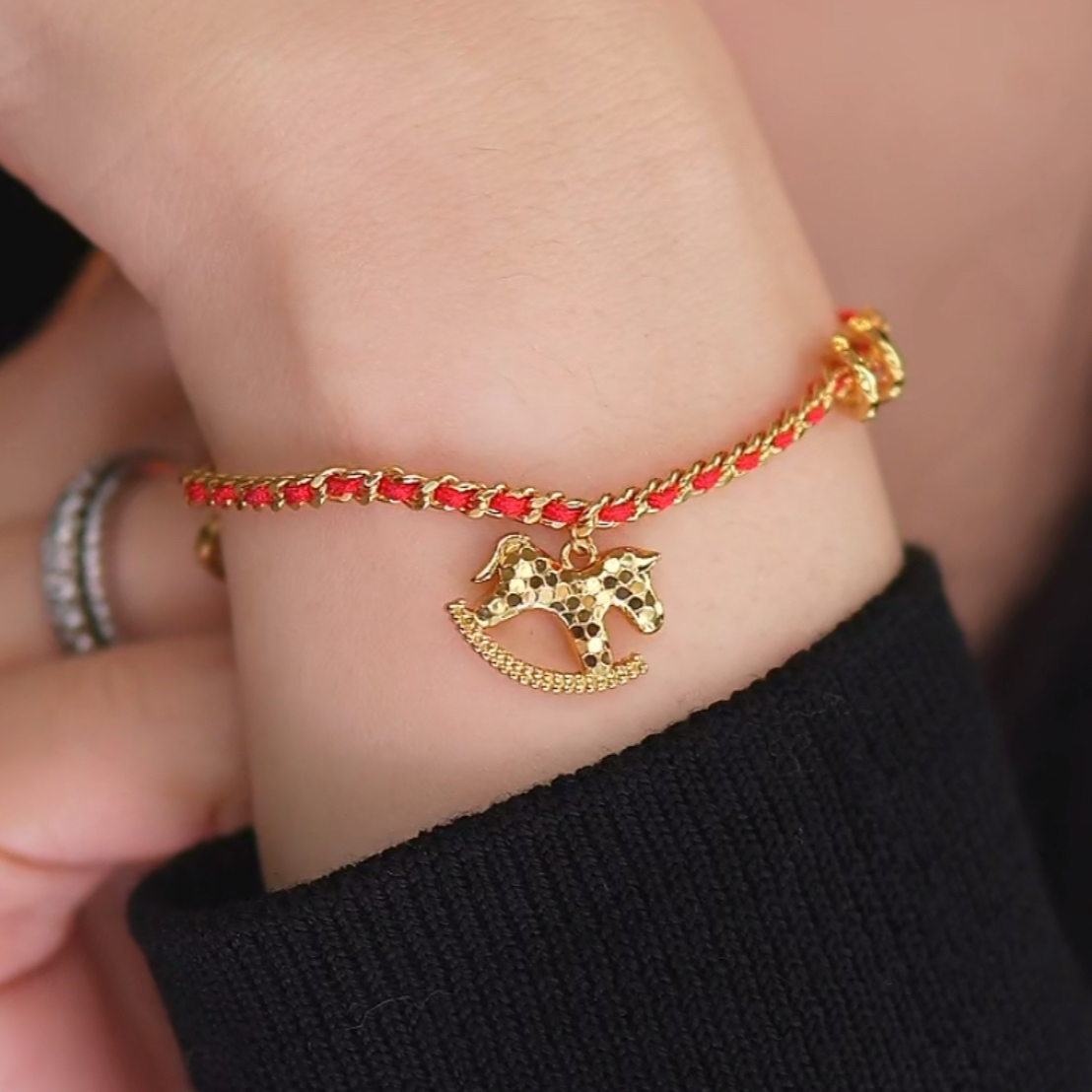 愿岛 黄铜布艺手链 法式气质小众本命年生肖马红绳手链SL2020