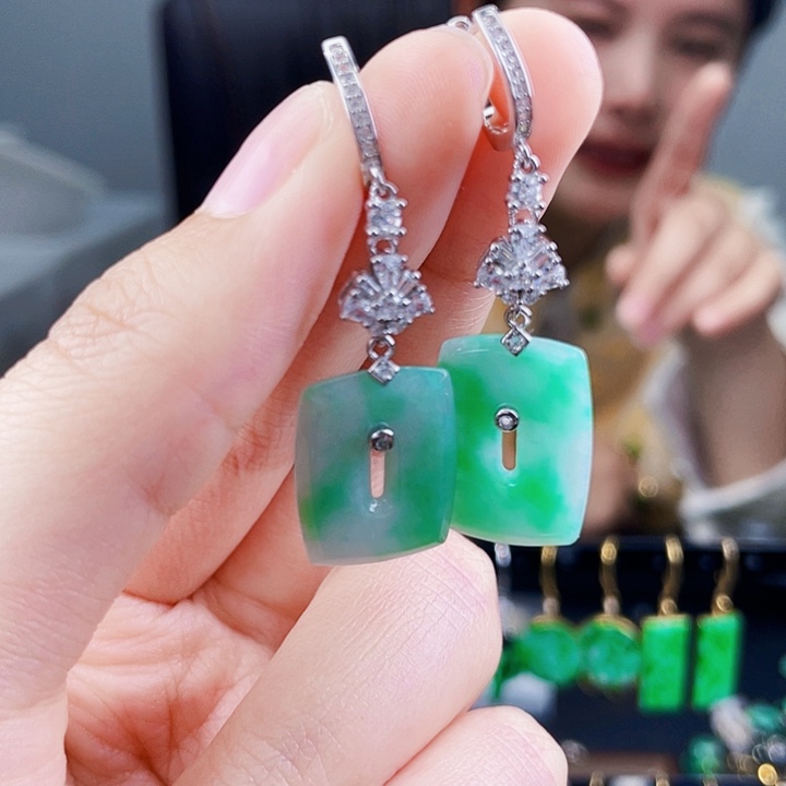 翡翠银S925镶嵌耳饰饰品